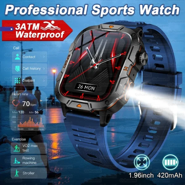 For Xiaomi Sports Smart Watch Men 1.96" AMOLED Screen GPS Tracker LED Flashlight 420mAh Battery Waterproof Bluetooth Call Watch