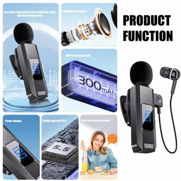 M1 Lavalier Business Bluetooth 5.5 Headset 30H With HD Mic LED Power Digital Display Noise Cancelling HIFI Wireless Headphone - Image 6