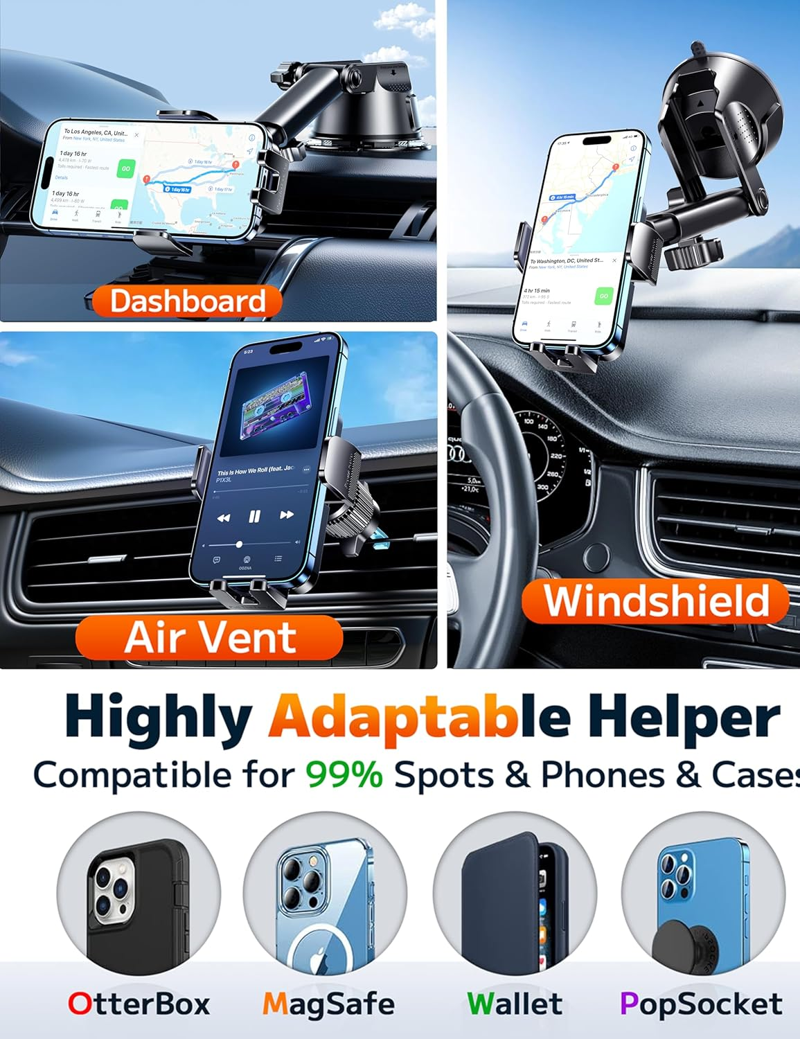 Car Phone Mount – Dash, Windshield & Vent Holder, Strong Grip & Adjustable Arm - Image 5