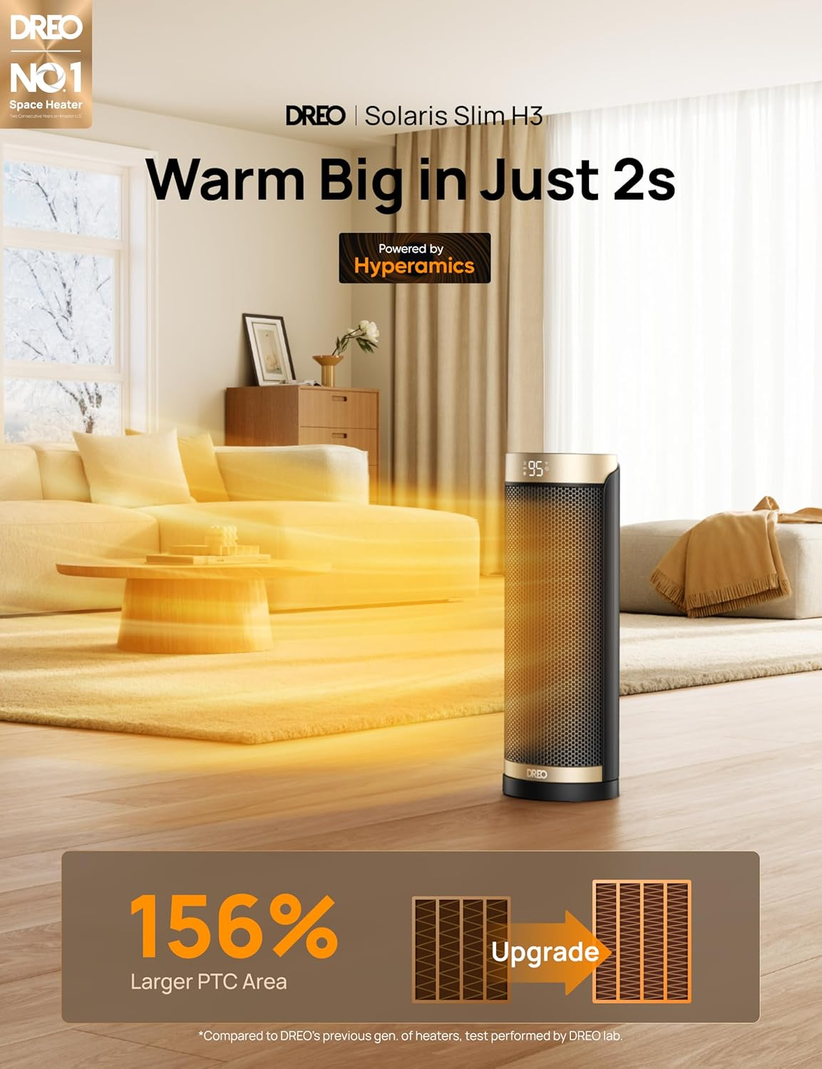 1500W Space Heater Indoor Electric Heater w/ Thermostat, Remote & Timer - Image 2