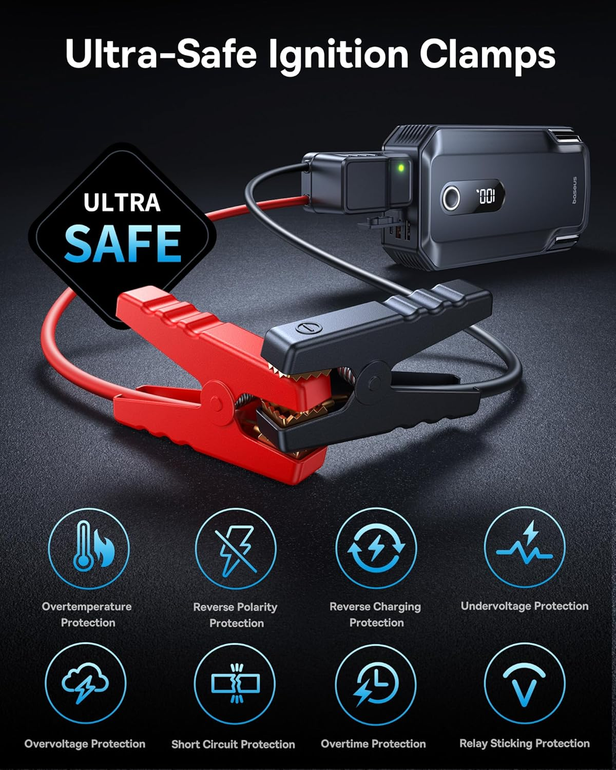 8000A 20000mAh Portable Jump Starter 12V Car Battery Pack with 30W Power Bank - Image 2