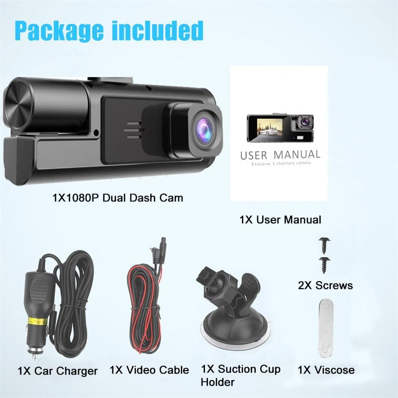 1080P Dual Dash Cam Front & Inside Car Camera 170° Night Vision G-Sensor - Image 9