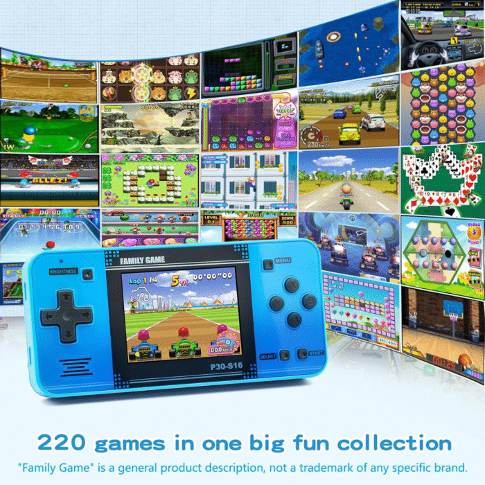 P30S Handheld Game Console for Kids – 220 Preloaded Retro Games, 3.0" LCD Screen, Portable Gaming Player, Rechargeable Battery (Blue) - Image 2