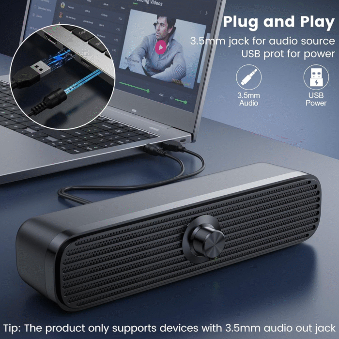 USB Powered Computer Speakers – Wired Stereo Sound with Volume Control, 3.5mm AUX for PC, Laptop & Tablet - Image 7