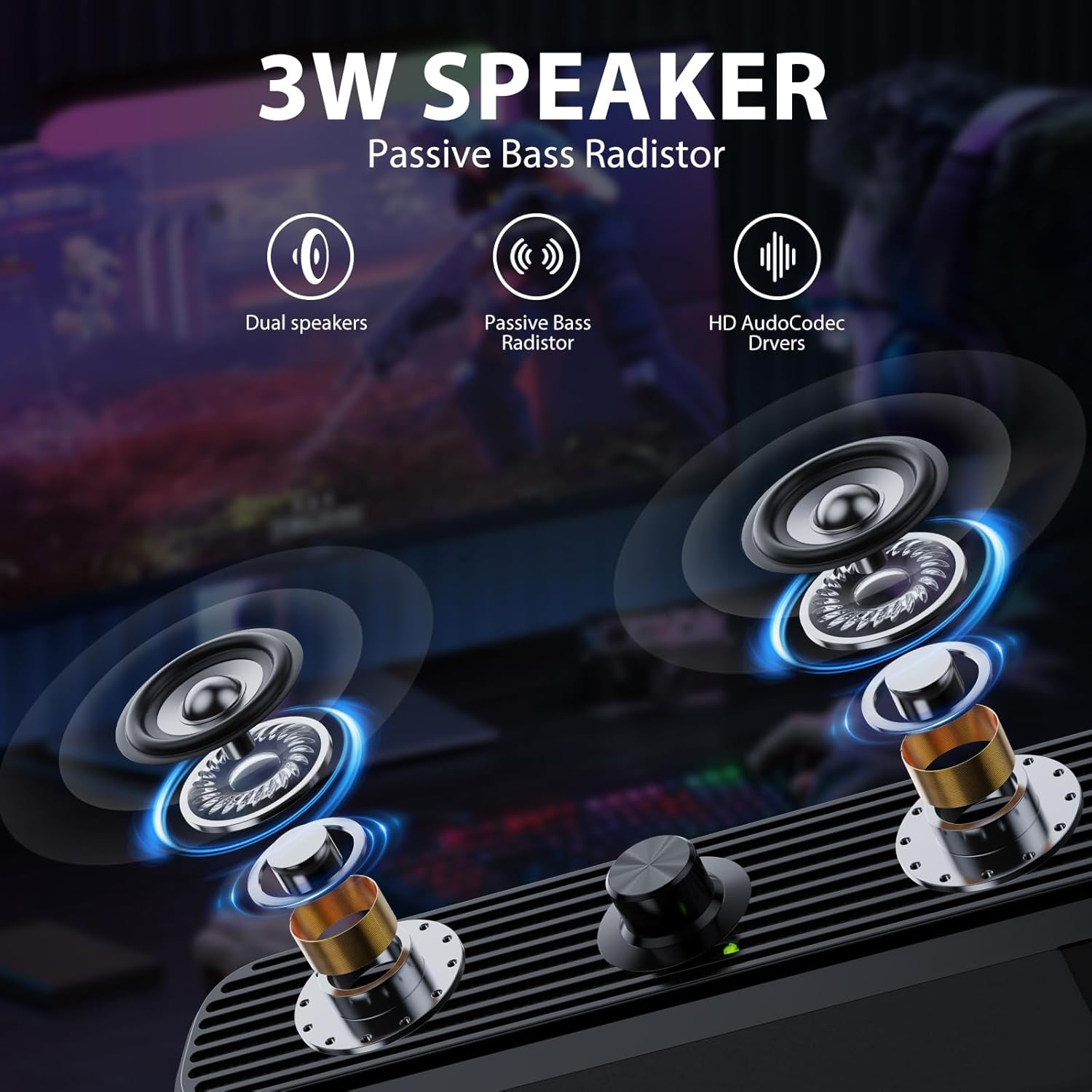 USB Powered Computer Speakers – Wired Stereo Sound with Volume Control, 3.5mm AUX for PC, Laptop & Tablet - Image 3