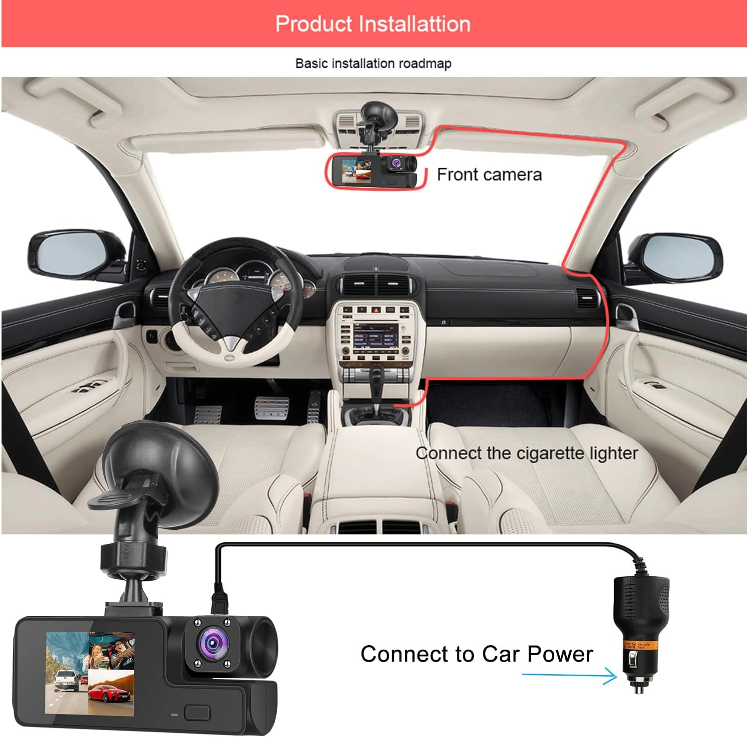 1080P Dual Dash Cam Front & Inside Car Camera 170° Night Vision G-Sensor - Image 7