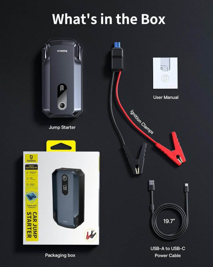 8000A 20000mAh Portable Jump Starter 12V Car Battery Pack with 30W Power Bank - Image 6