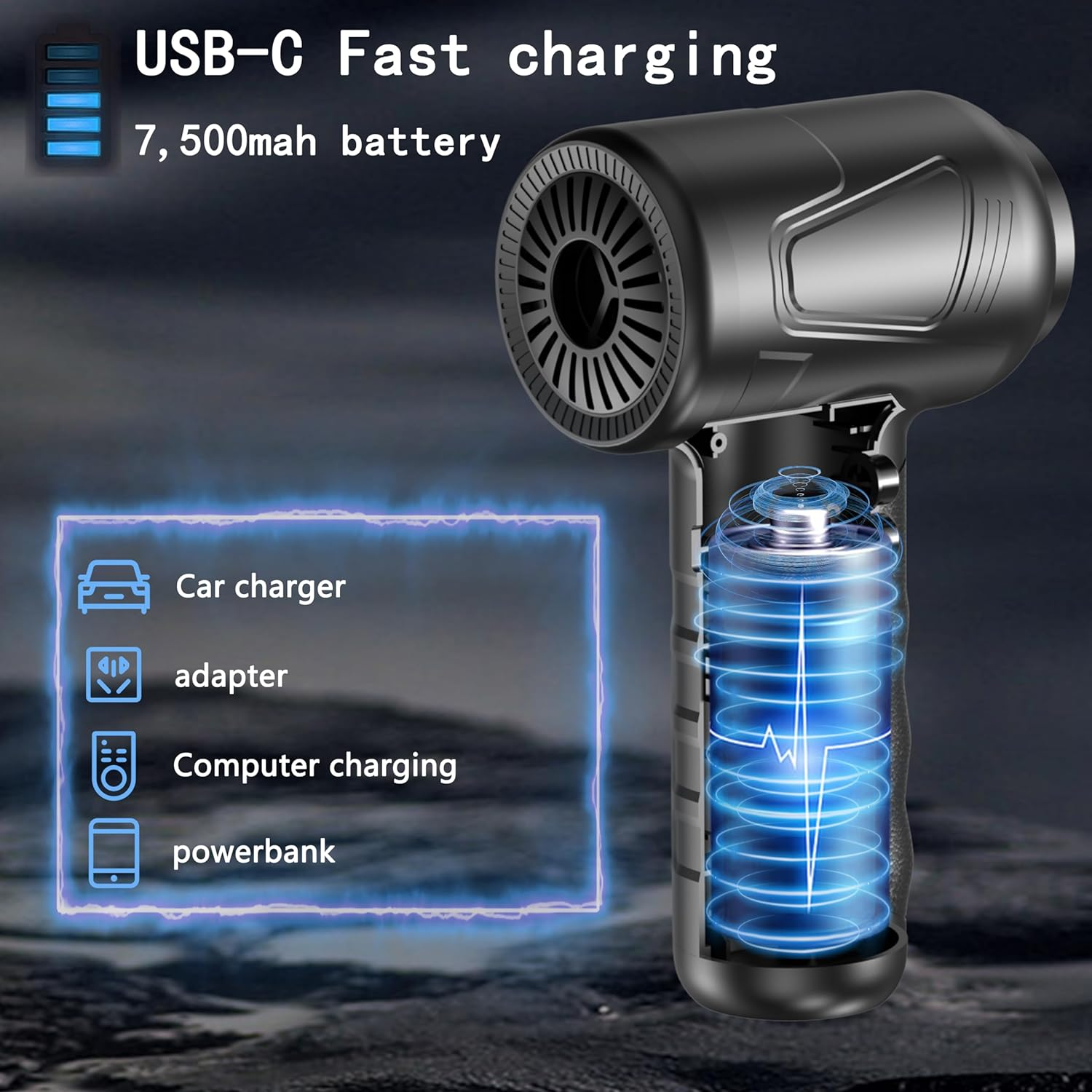 Cordless Electric Air Duster – 3-Speed USB Keyboard & PC Cleaner with LED Light - Image 3