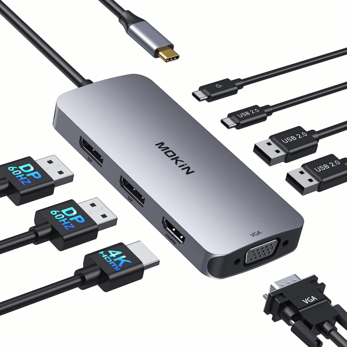 MOKiN 8-in-1 USB C Docking Station Dual DP HDMI VGA Hub with 100W PD