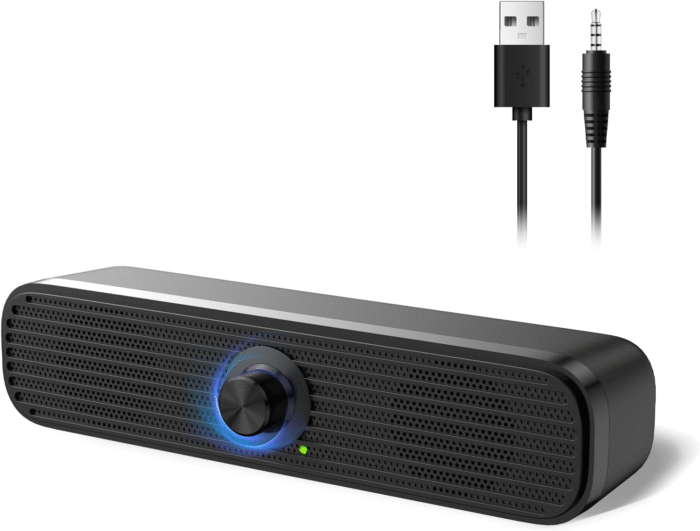 USB Powered Computer Speakers – Wired Stereo Sound with Volume Control, 3.5mm AUX for PC, Laptop & Tablet