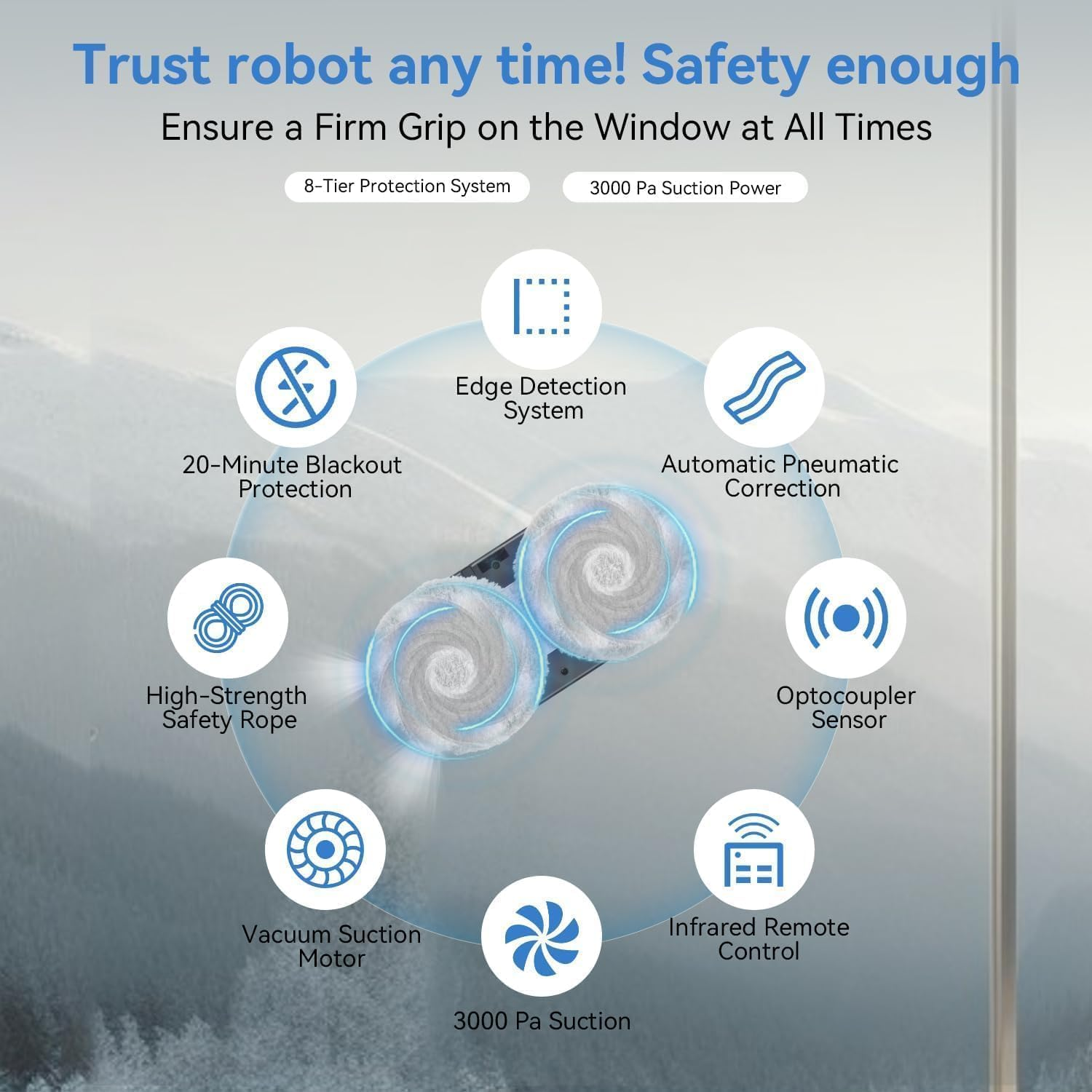 2025 Smart Window Cleaning Robot 3000Pa Dual Spray Auto Glass Cleaner SS1 - Image 2