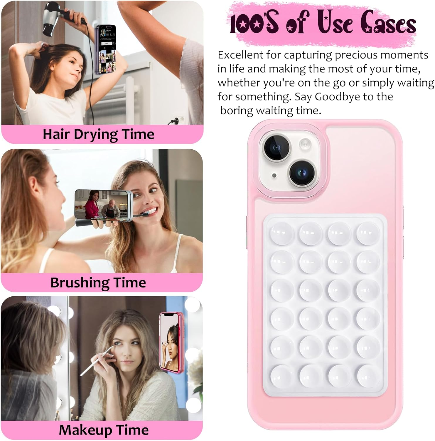 Anteel Silicone Suction Phone Case Mount – Hands-Free Adhesive Holder (Light Pink) - Image 3