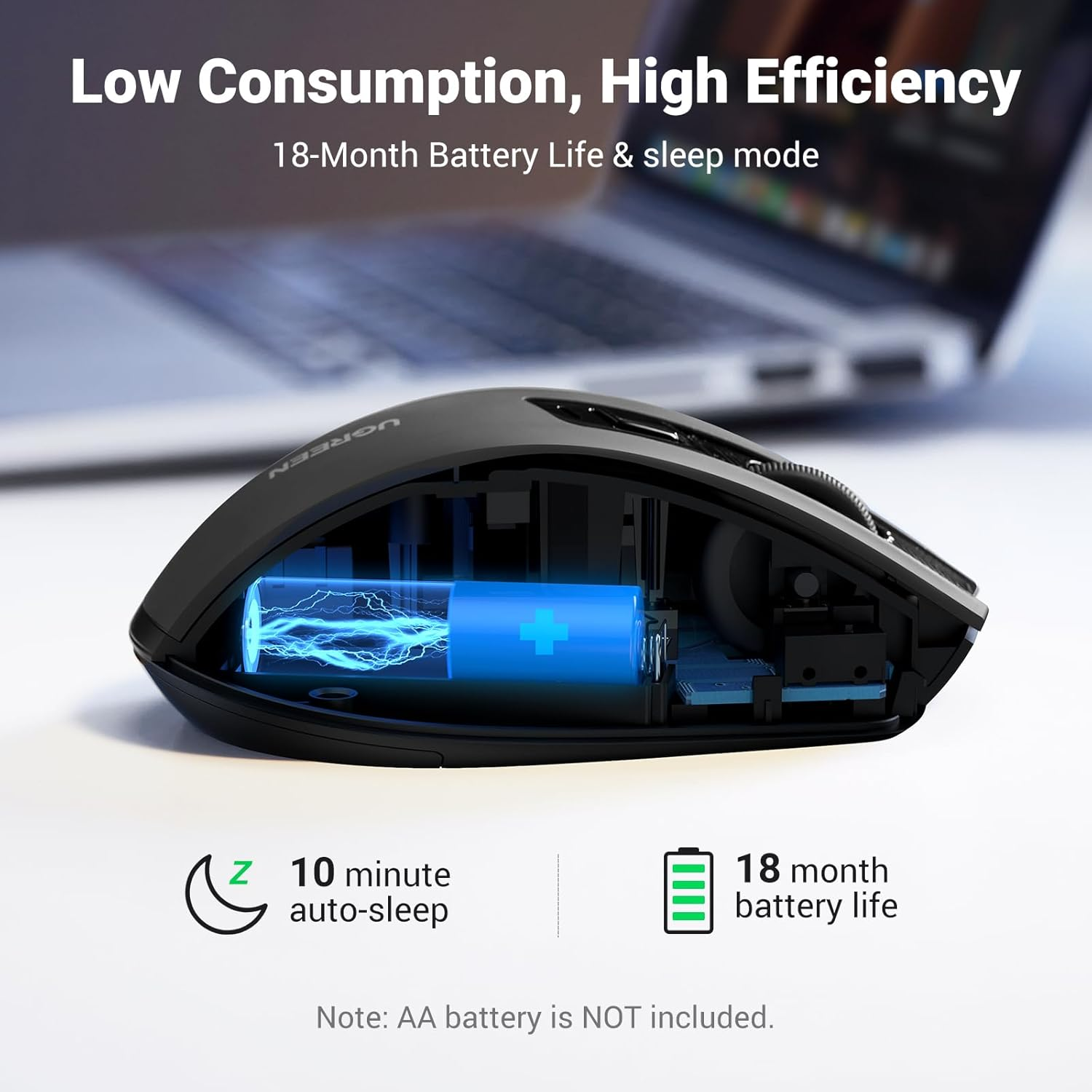 UGREEN 2.4G Wireless Mouse 4000 DPI 6-Button Ergonomic Silent Mouse Black - Image 7