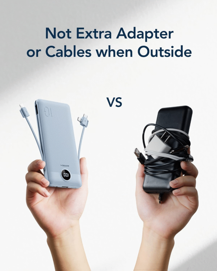 VEGER 10000mAh Portable Charger with Built-in Cables & Wall Plug (Blue) - Image 7