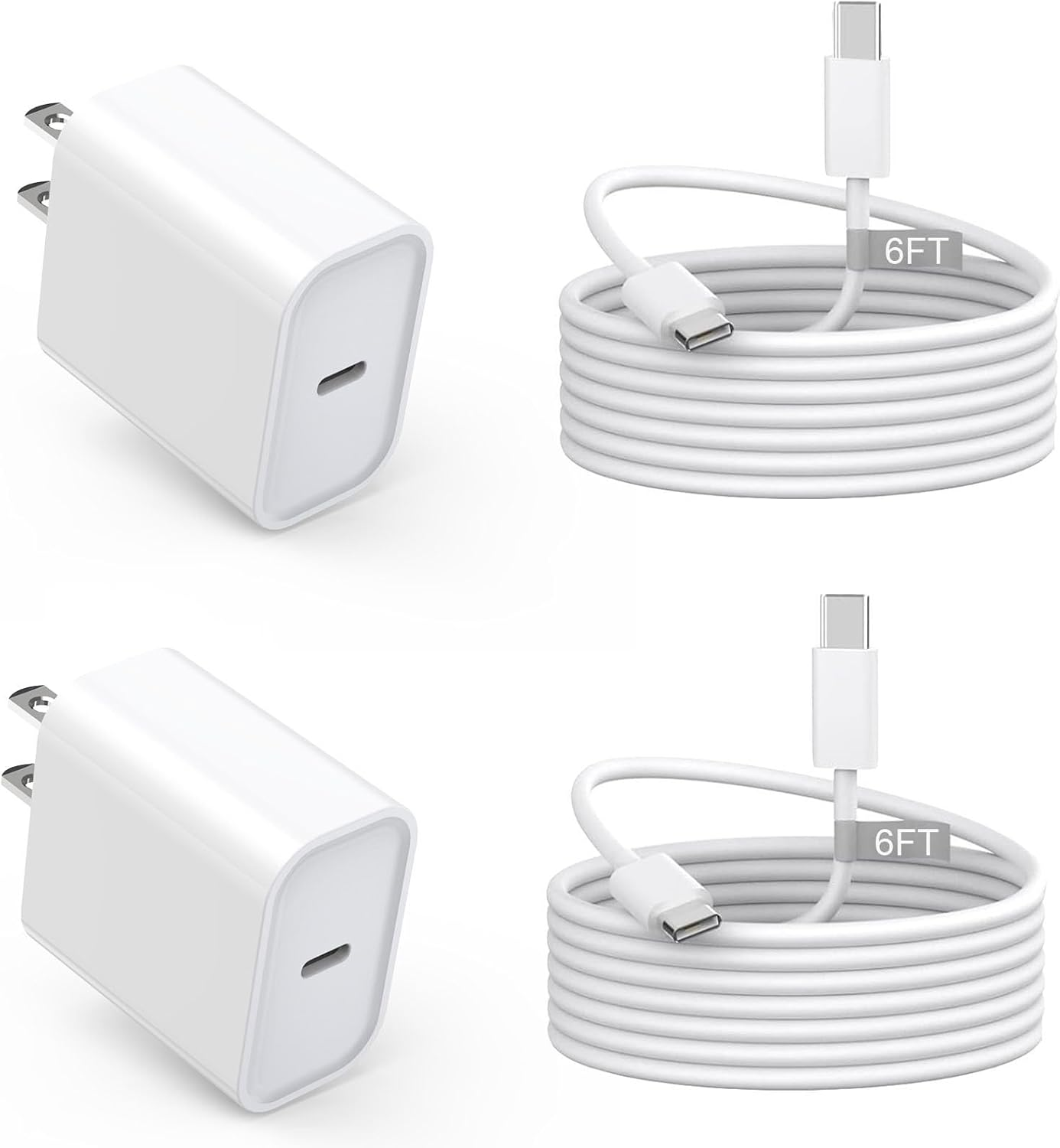 2-Pack 20W USB-C Fast Charger for iPhone & iPad with 6FT Cable