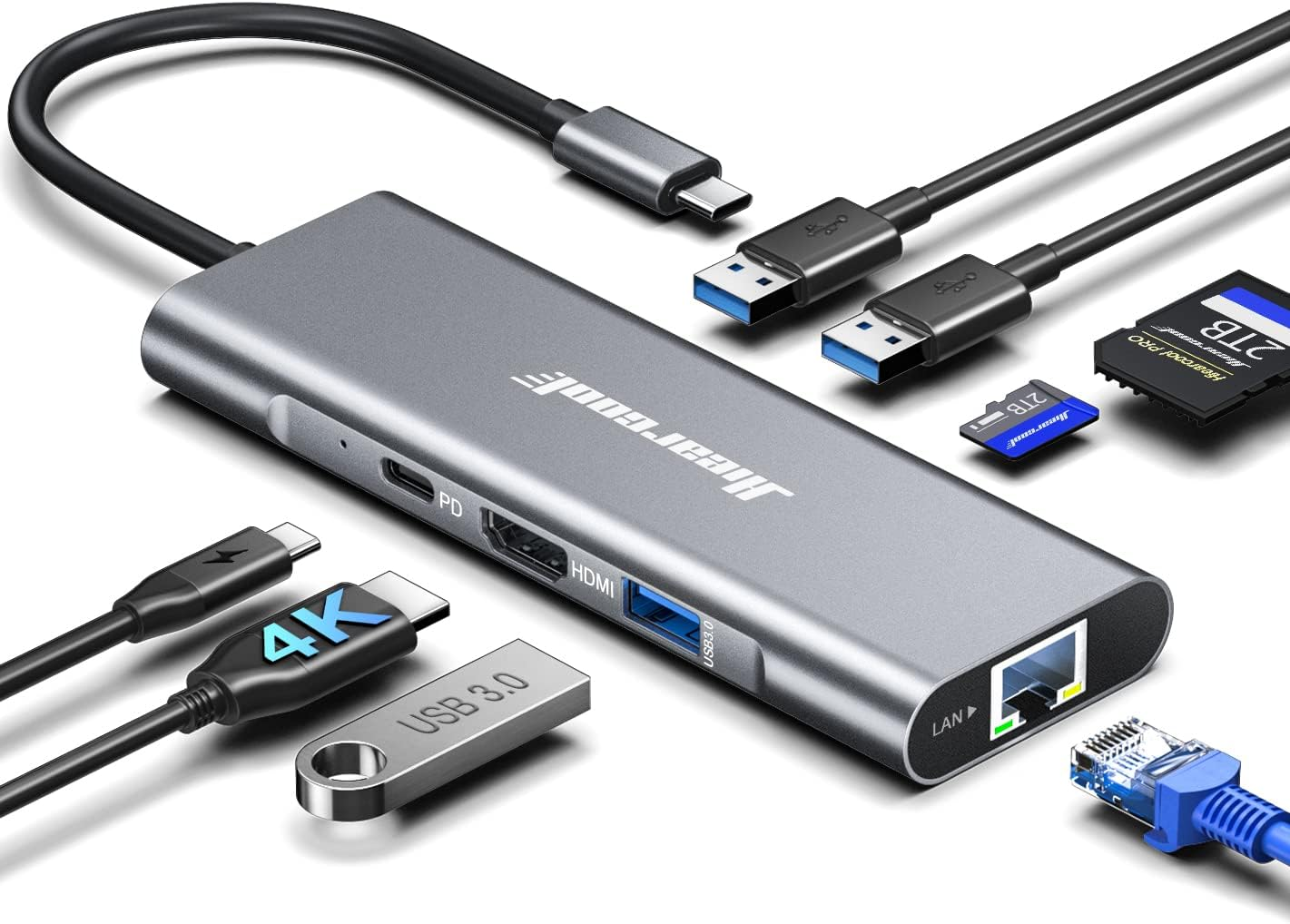 8-in-1 USB-C Hub with 4K HDMI, Ethernet & 100W PD β Multiport Adapter for MacBook, iPad, Dell, Lenovo