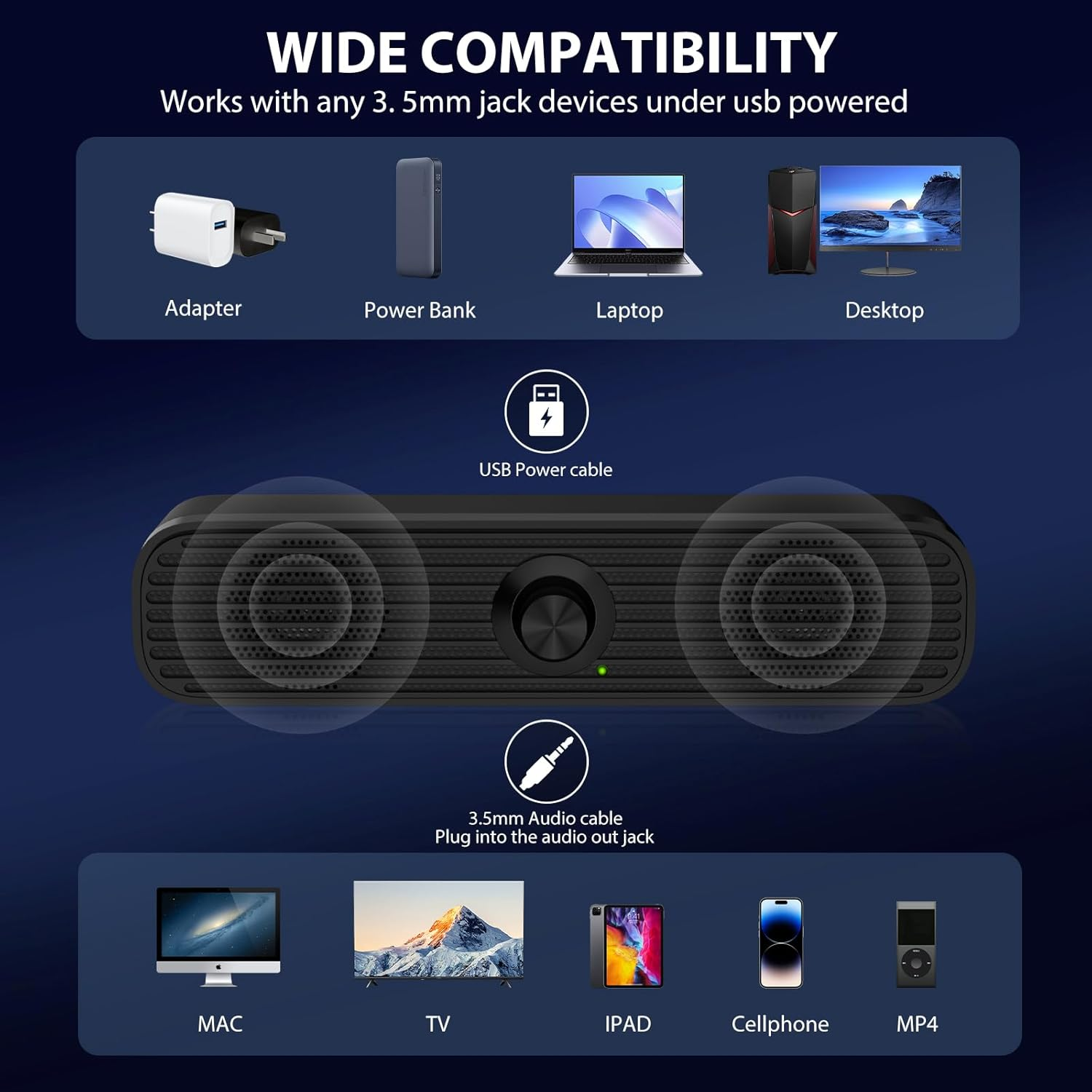 USB Powered Computer Speakers – Wired Stereo Sound with Volume Control, 3.5mm AUX for PC, Laptop & Tablet - Image 4