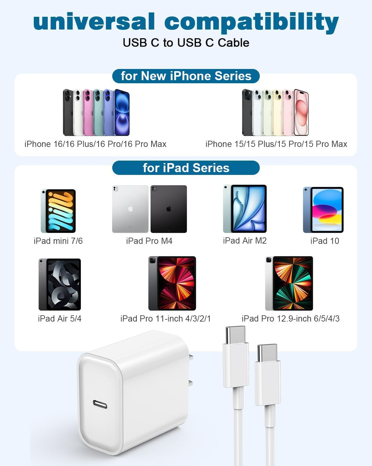 2-Pack 20W USB-C Fast Charger for iPhone & iPad with 6FT Cable - Image 7