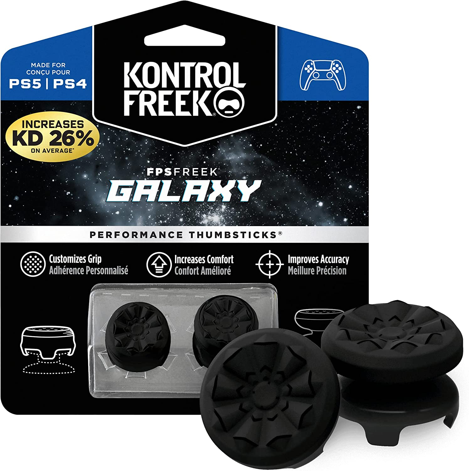 FPS Freek Galaxy Black Thumbsticks for PS4/PS5 | High & Mid-Rise Performance Grip