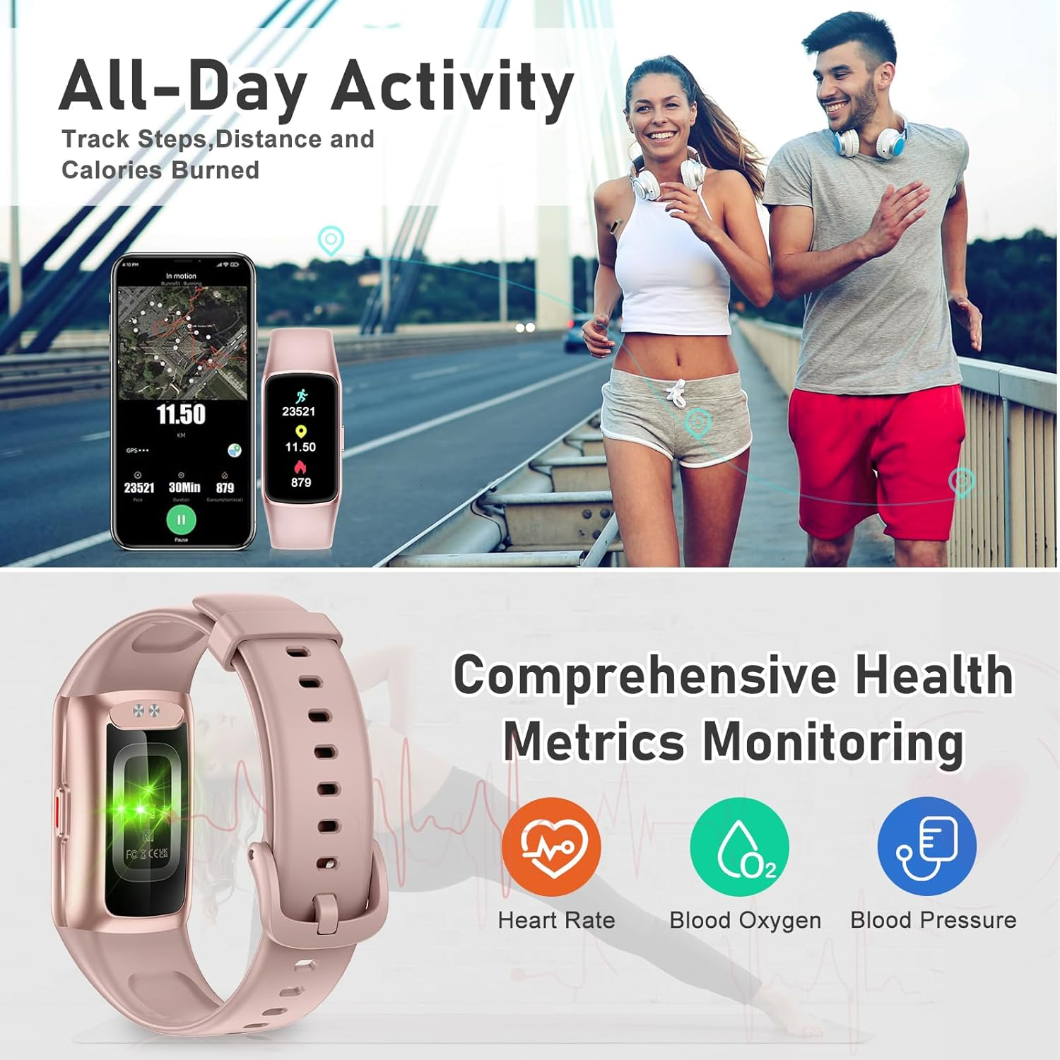 Smart Fitness Tracker Watch 1.47" Touchscreen IP68 Waterproof Heart Rate & Sleep Monitor - Image 5