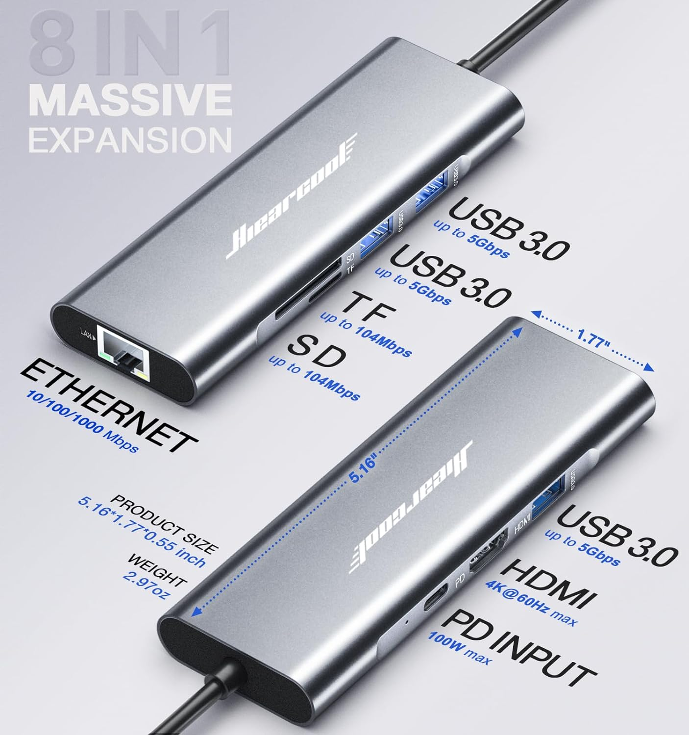 8-in-1 USB-C Hub with 4K HDMI, Ethernet & 100W PD β Multiport Adapter for MacBook, iPad, Dell, Lenovo - Image 5