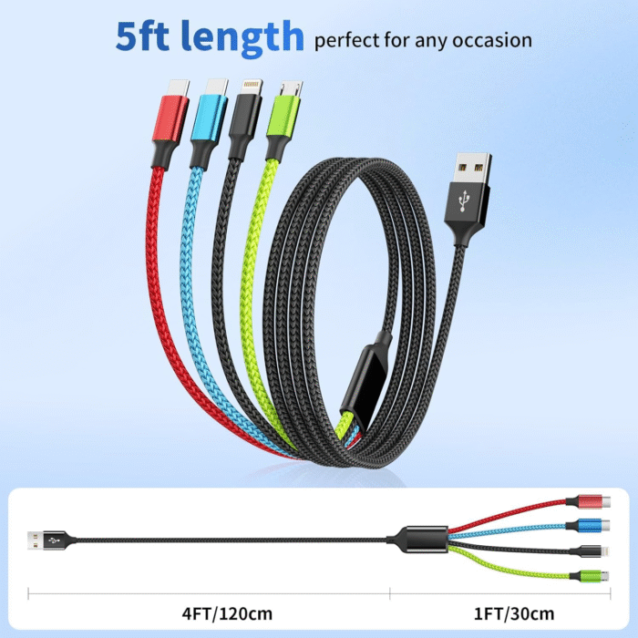Travel Essentials 4-in-1 Multi Charging Cable [2-Pack, 5FT] – USB-C, Lightning, Micro USB, Dual Type-C - Image 7