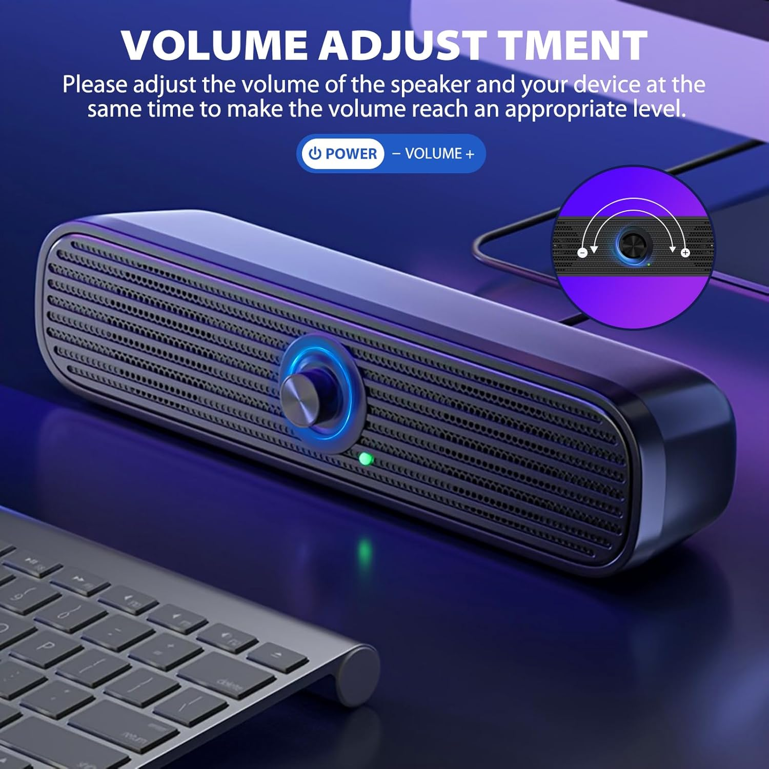 USB Powered Computer Speakers – Wired Stereo Sound with Volume Control, 3.5mm AUX for PC, Laptop & Tablet - Image 2
