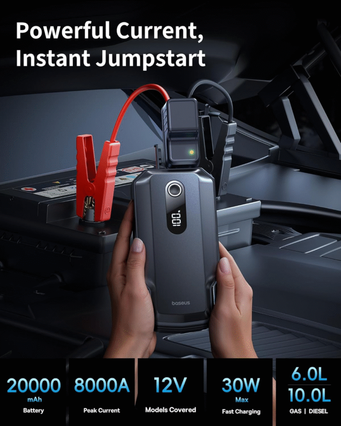 8000A 20000mAh Portable Jump Starter 12V Car Battery Pack with 30W Power Bank - Image 8