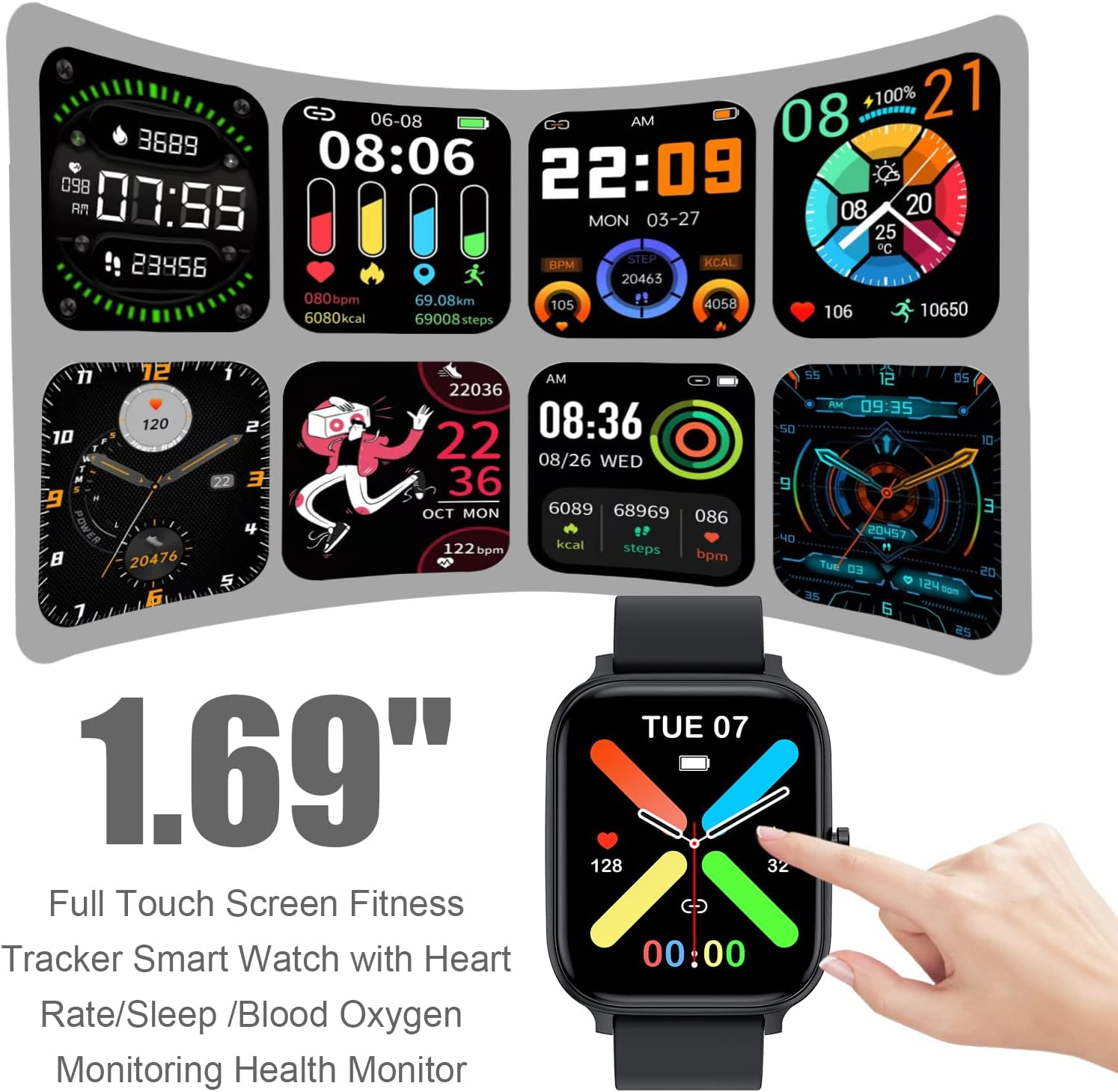 Smart Watch for Men & Women | 1.83" Full Touch Screen | Bluetooth Fitness Tracker with Heart Rate & Sleep Monitor | IP68 Waterproof Smartwatch - Image 2