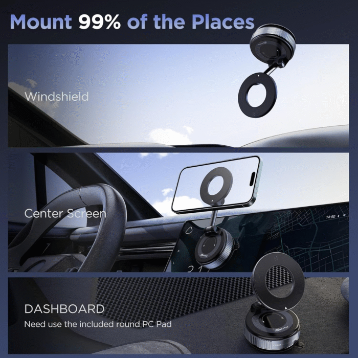 Vacuum Magnetic Phone Holder 2026 – Suction Cup Mount with Nano Gel Pads & 360° Rotation - Image 4