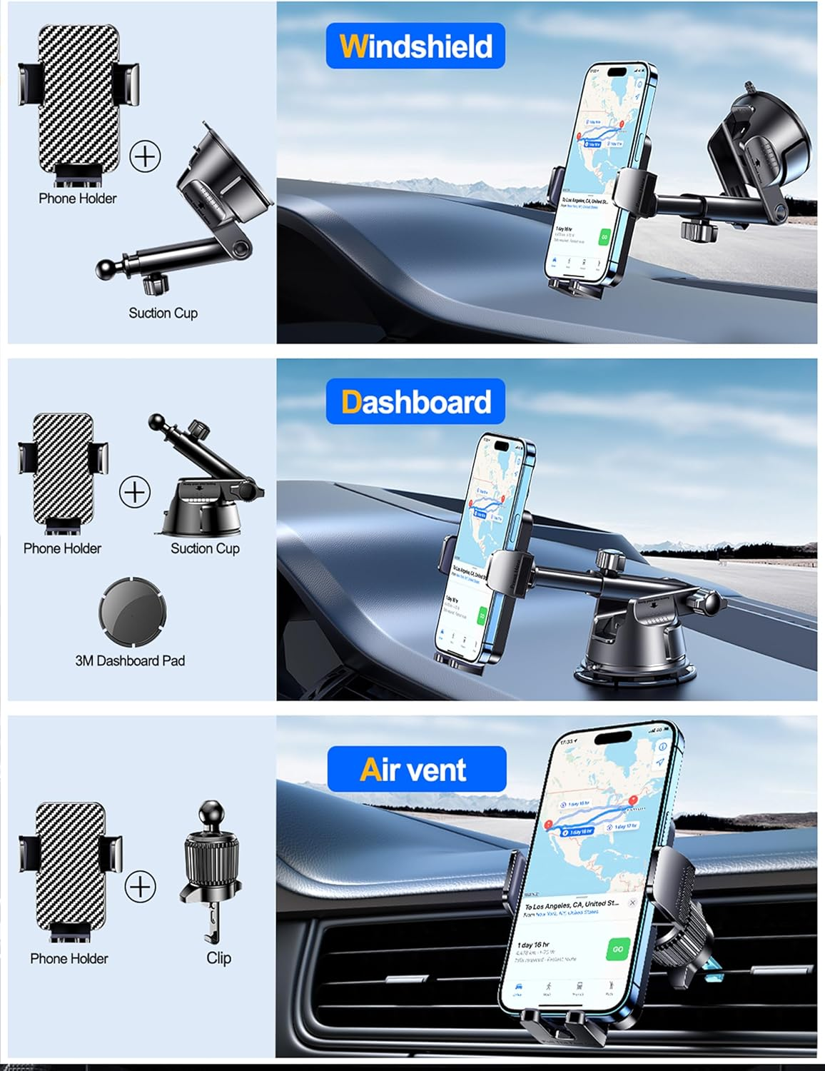 Car Phone Mount – Dash, Windshield & Vent Holder, Strong Grip & Adjustable Arm - Image 4