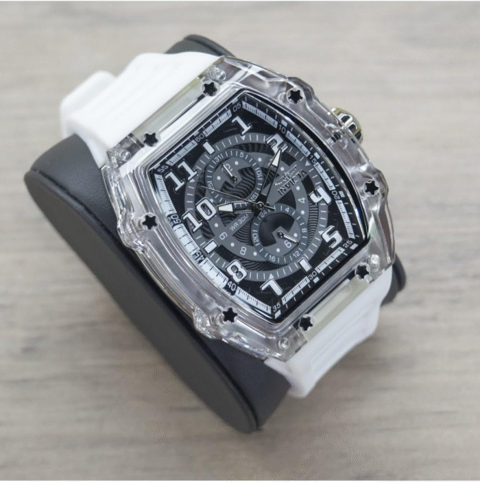 Invicta Racing Men’s Watch – 48.5mm Quartz, Black Dial, White Silicone Band, 30M Water Resistant - Image 2