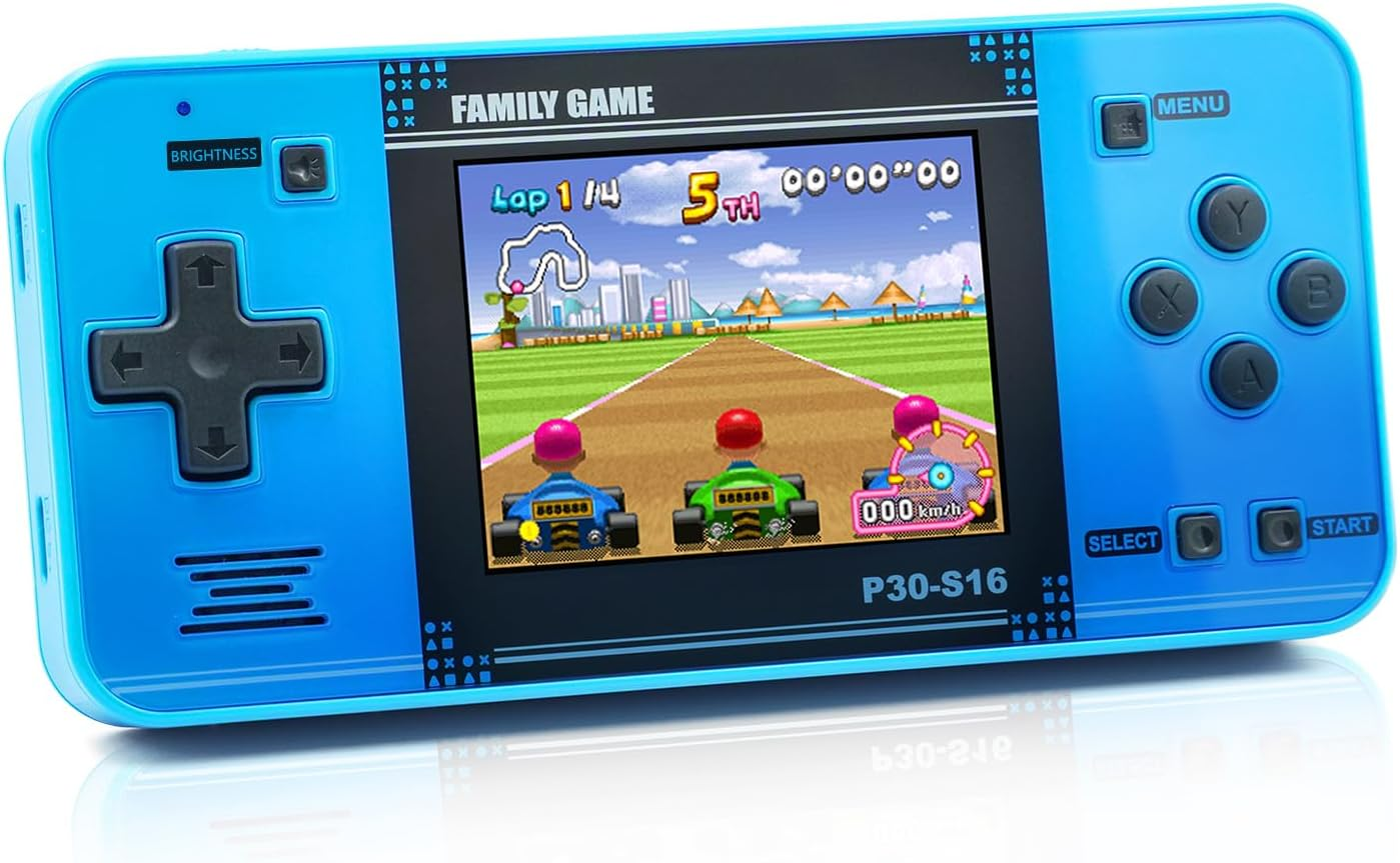 P30S Handheld Game Console for Kids โ 220 Preloaded Retro Games, 3.0" LCD Screen, Portable Gaming Player, Rechargeable Battery (Blue)