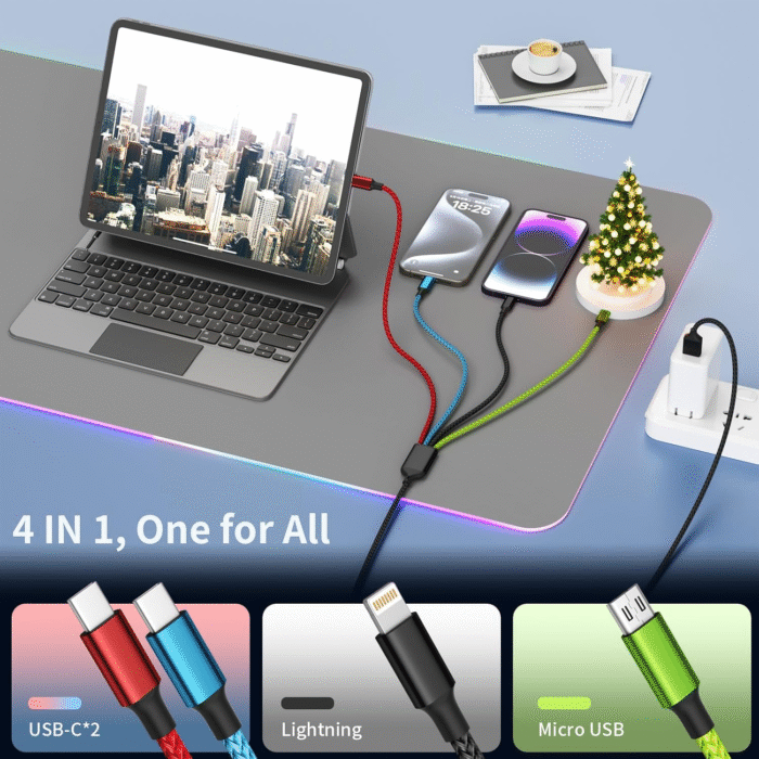 Travel Essentials 4-in-1 Multi Charging Cable [2-Pack, 5FT] – USB-C, Lightning, Micro USB, Dual Type-C - Image 5