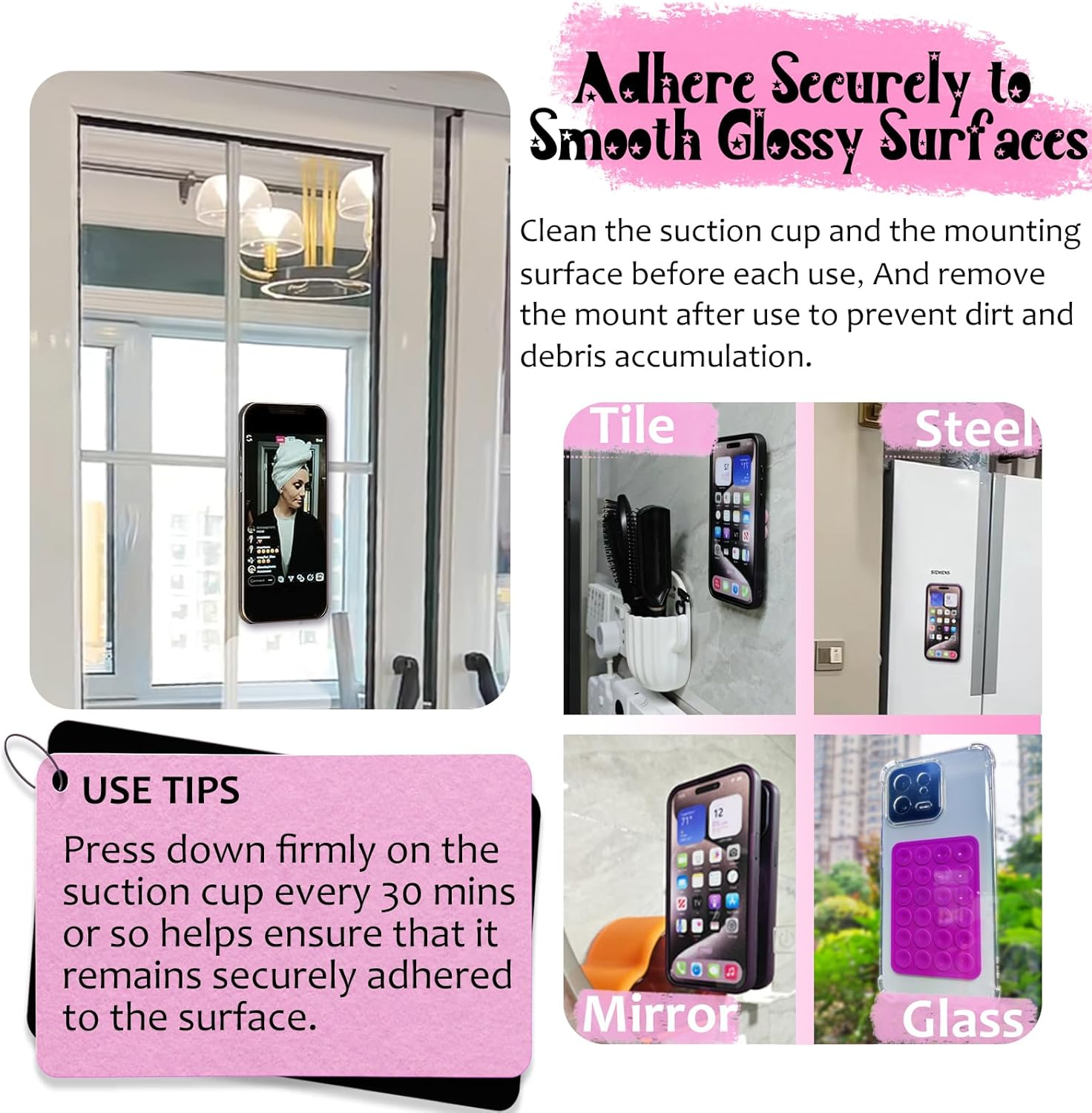 Anteel Silicone Suction Phone Case Mount – Hands-Free Adhesive Holder (Light Pink) - Image 4