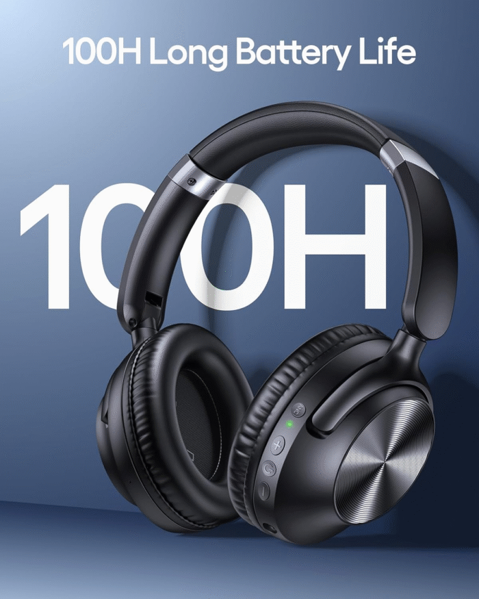 TAGRY H08 Wireless Headphones – 100H Playtime, Fast Charging, Over-Ear Comfort – Black - Image 3