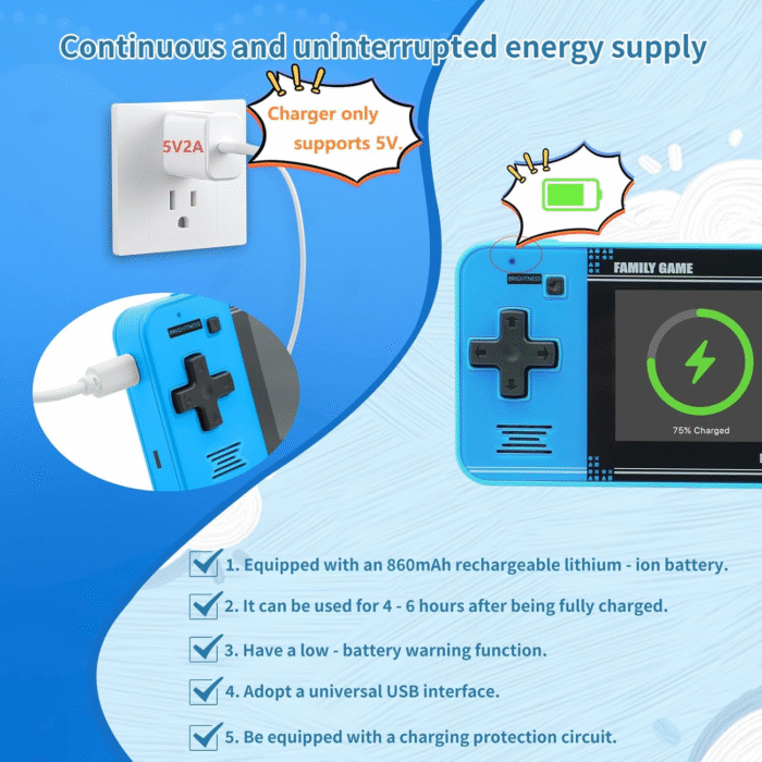 P30S Handheld Game Console for Kids – 220 Preloaded Retro Games, 3.0" LCD Screen, Portable Gaming Player, Rechargeable Battery (Blue) - Image 3