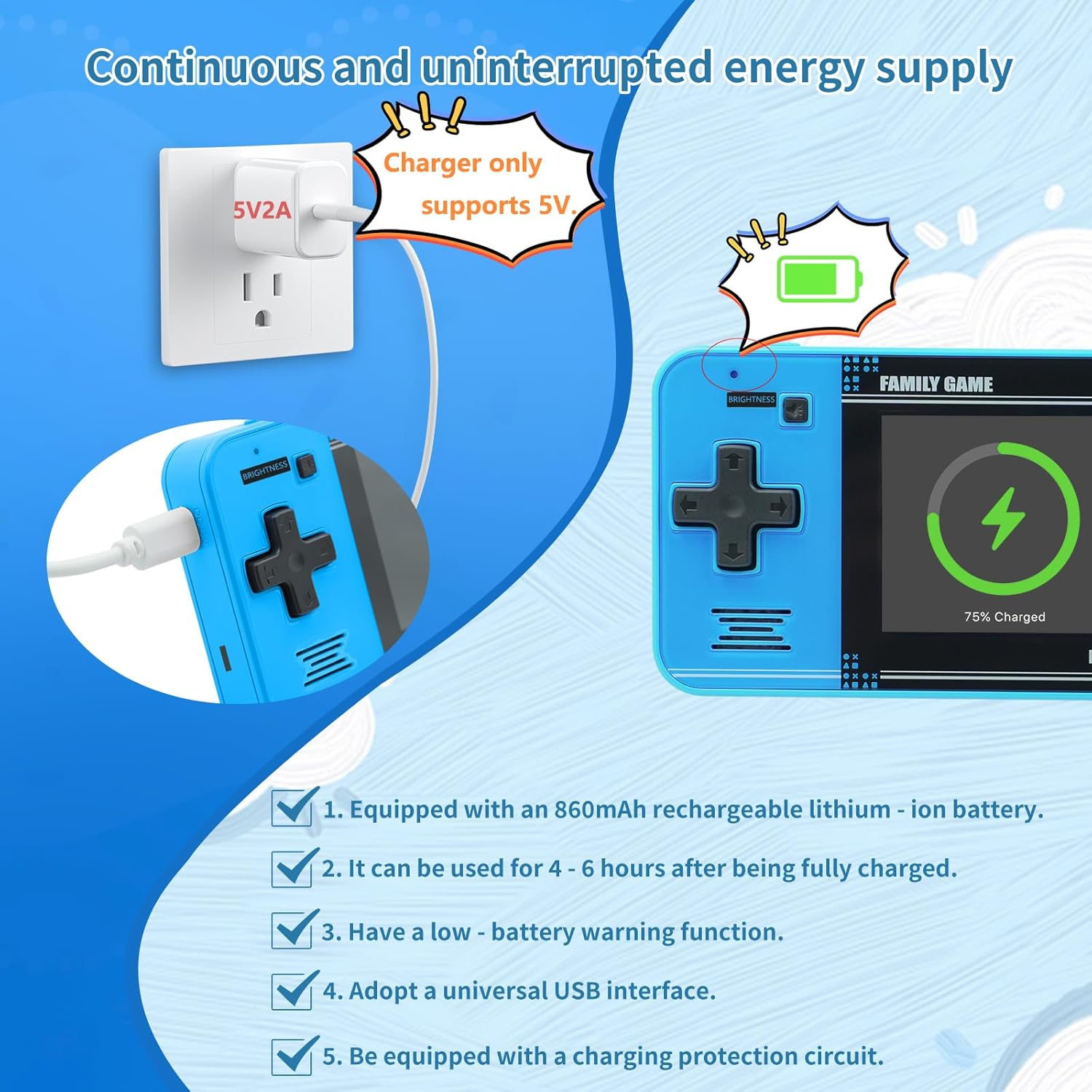 P30S Handheld Game Console for Kids โ 220 Preloaded Retro Games, 3.0" LCD Screen, Portable Gaming Player, Rechargeable Battery (Blue) - Image 3