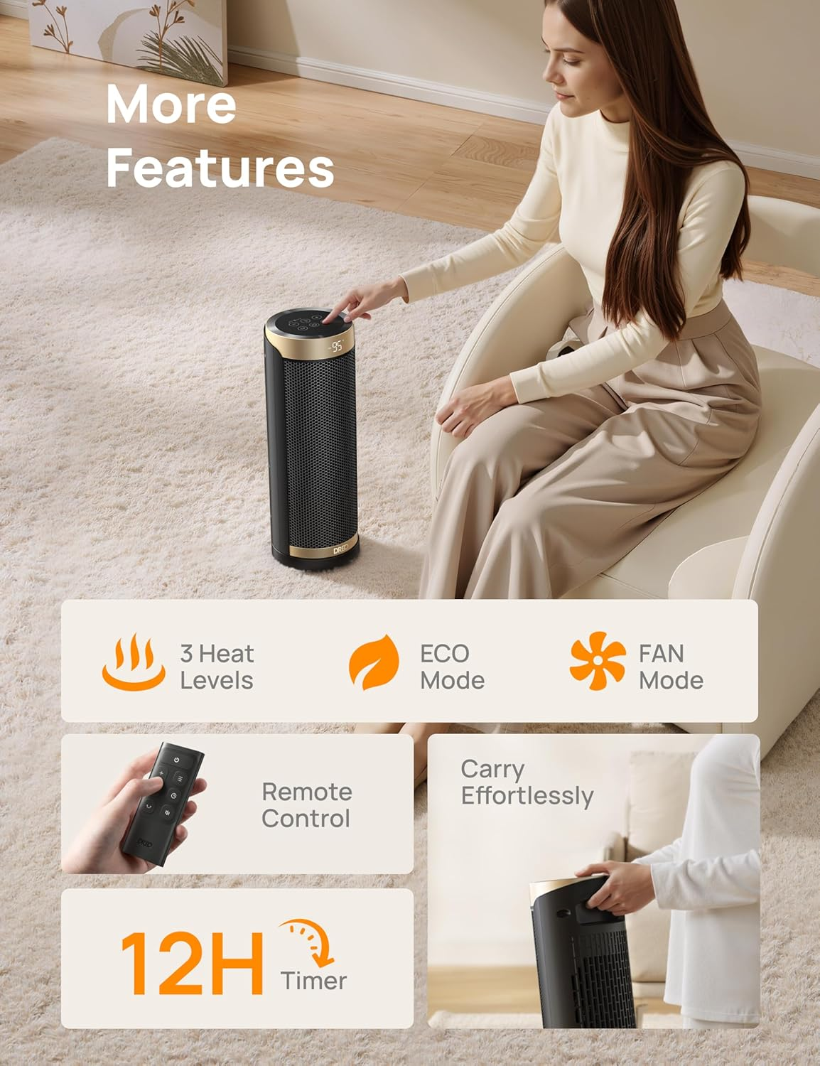 1500W Space Heater Indoor Electric Heater w/ Thermostat, Remote & Timer - Image 8