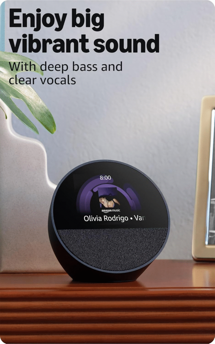 Echo Spot Smart Alarm Clock with Alexa – Nightstand & Home Hub, Black - Image 5
