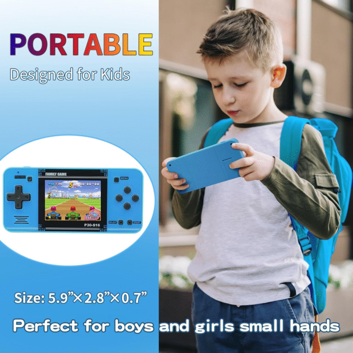 P30S Handheld Game Console for Kids – 220 Preloaded Retro Games, 3.0" LCD Screen, Portable Gaming Player, Rechargeable Battery (Blue) - Image 4