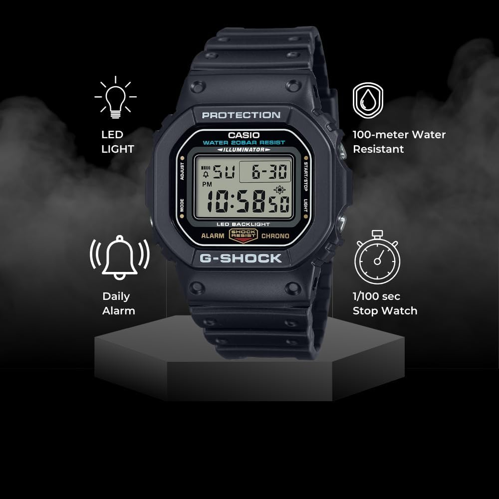 Casio G-Shock DW5600UE-1V Men’s Watch – Shock Resistant, 200M Water Resistant, Resin Band, Stopwatch, Alarm, Backlight - Image 2