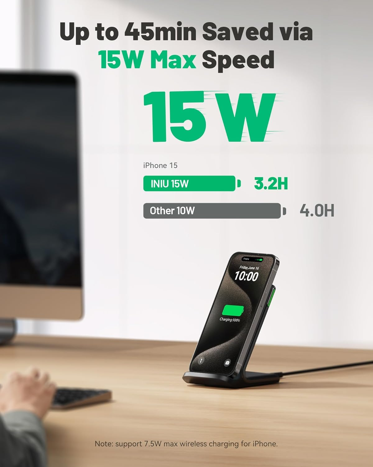 15W Wireless Charger Stand – Fast Qi Charging for iPhone & Samsung - Image 2