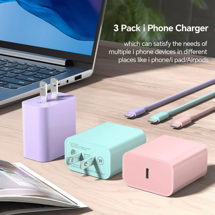 3-Pack 20W USB-C Fast Charger with 10FT Lightning Cable – iPhone Compatible - Image 6