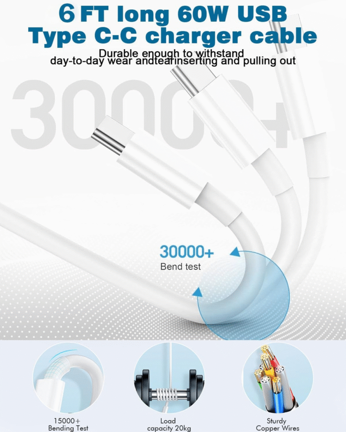 2-Pack 20W USB-C Fast Charger for iPhone & iPad with 6FT Cable - Image 3