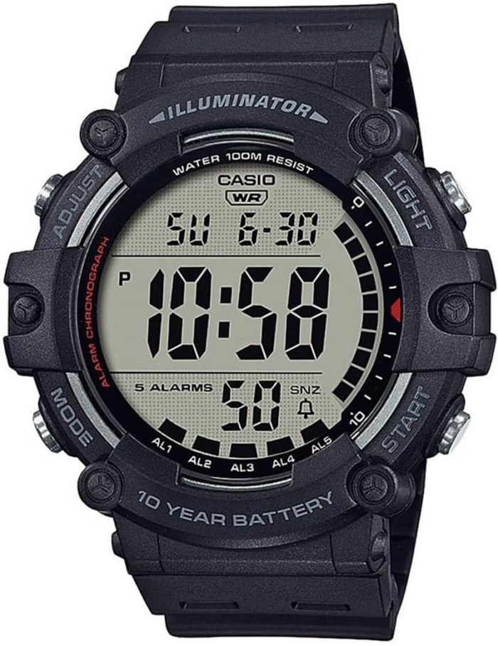 Casio Illuminator AE1500WH Series – Men’s Digital Watch, 100M Water Resistant, LED Backlight, 5 Alarms, Stopwatch, 10-Year Battery