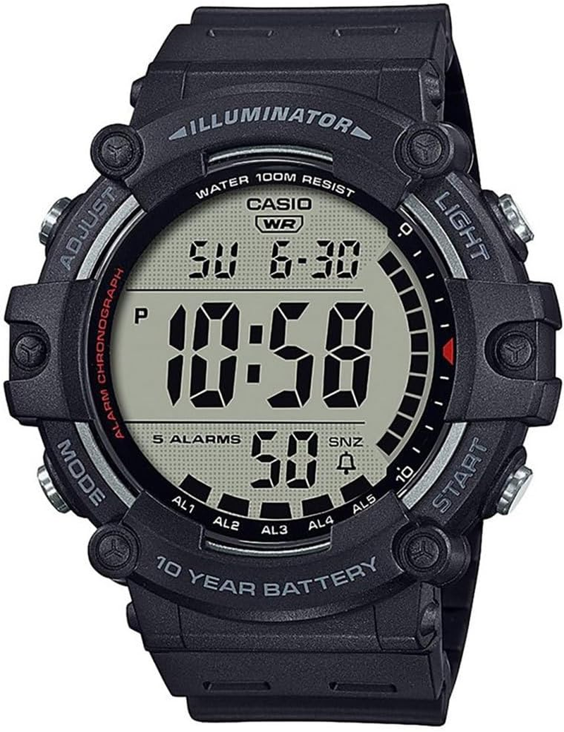 Casio Illuminator AE1500WH Series – Men’s Digital Watch, 100M Water Resistant, LED Backlight, 5 Alarms, Stopwatch, 10-Year Battery