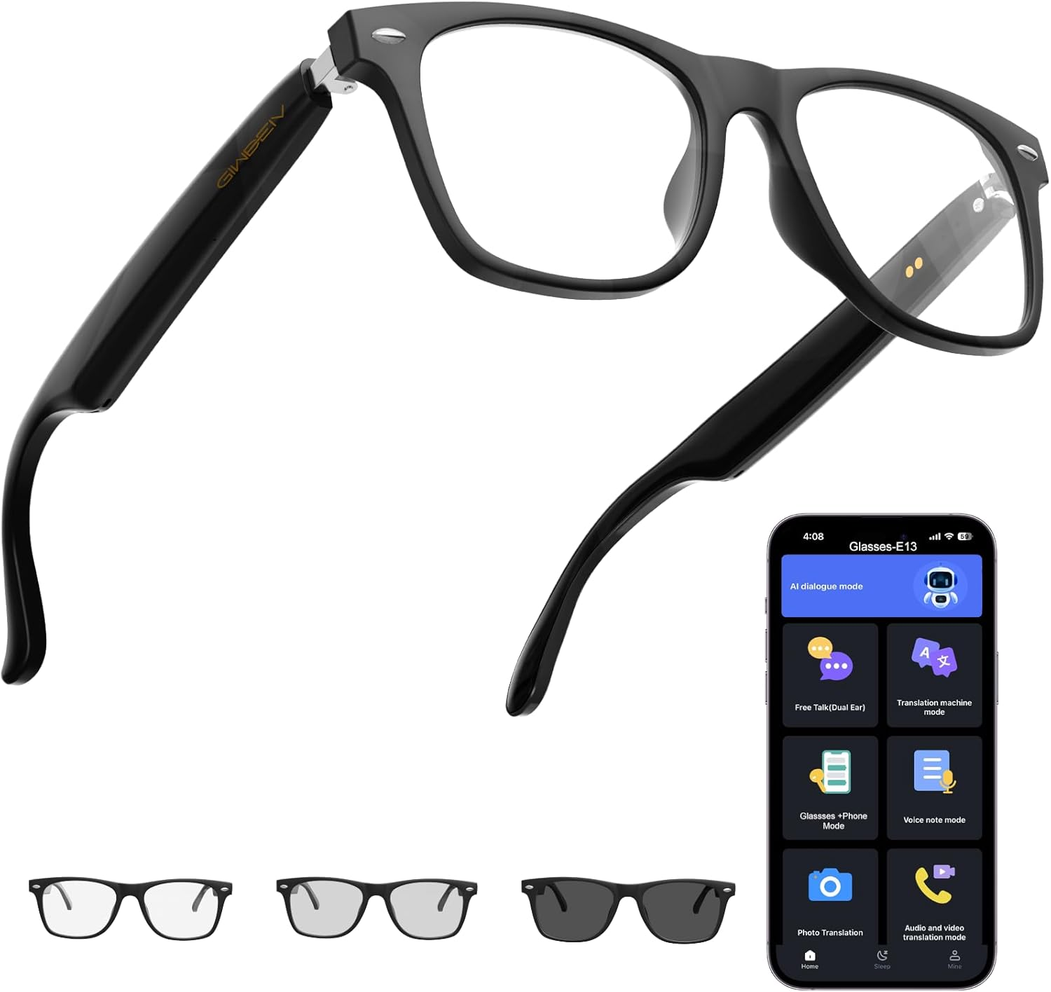 AI Translation Smart Glasses with ChatGPT, 164 Languages, Music & Calls