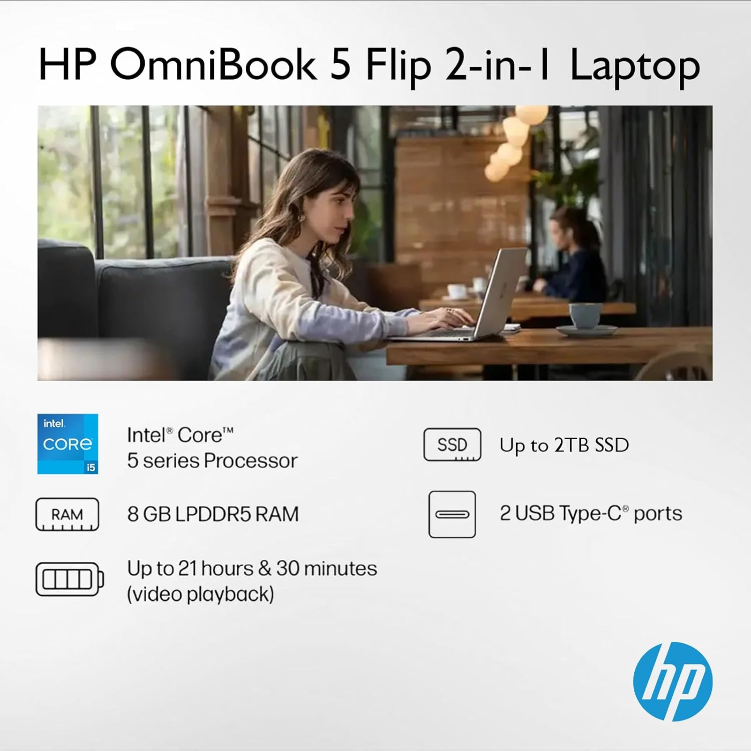 HP Omnibook 5 Flip 14" 2K Touch Laptop | Intel Core 5 120U | 8GB RAM | 512GB SSD | Win 11 Pro - Image 2