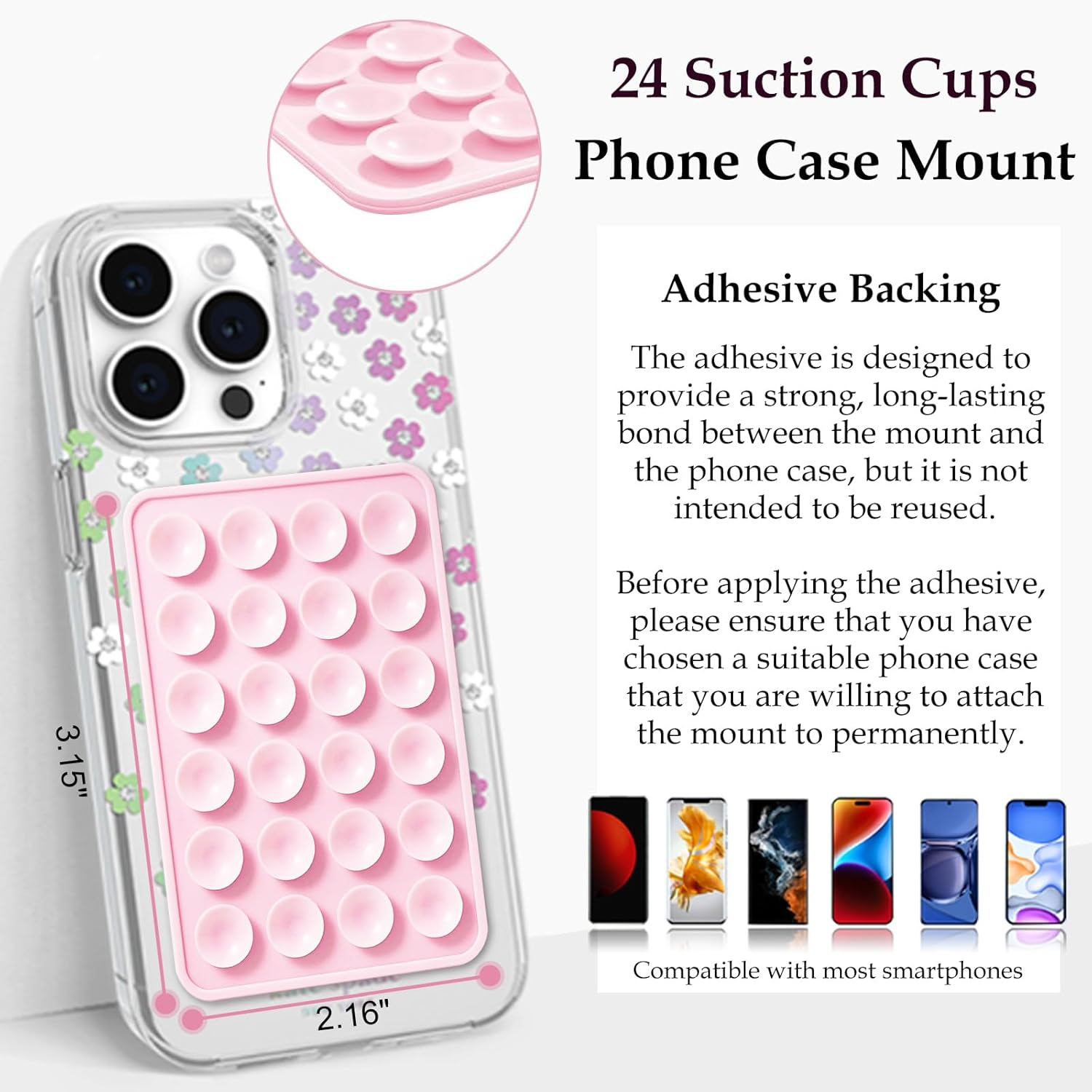 Anteel Silicone Suction Phone Case Mount – Hands-Free Adhesive Holder (Light Pink) - Image 6